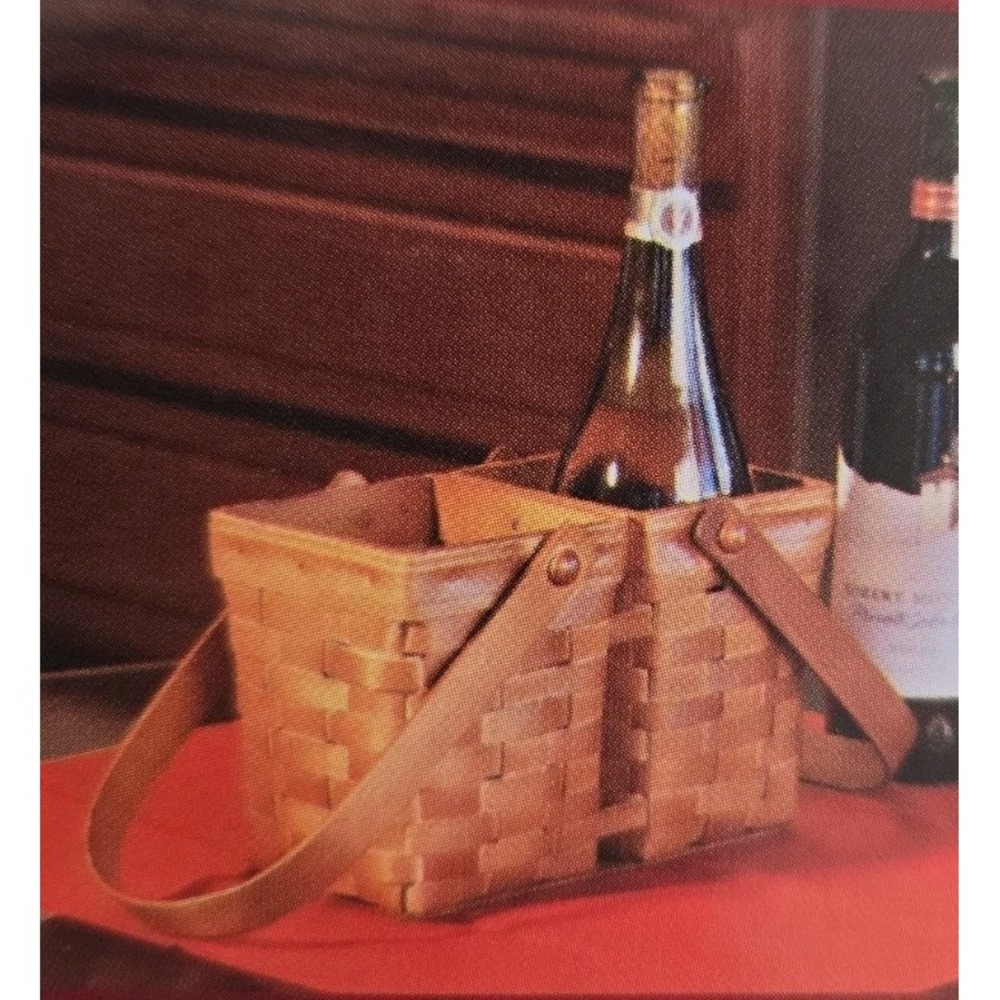 VTG Heritage Mint Canadian Maple Double-Sided Wine Tote Basket Handles Woven NIP